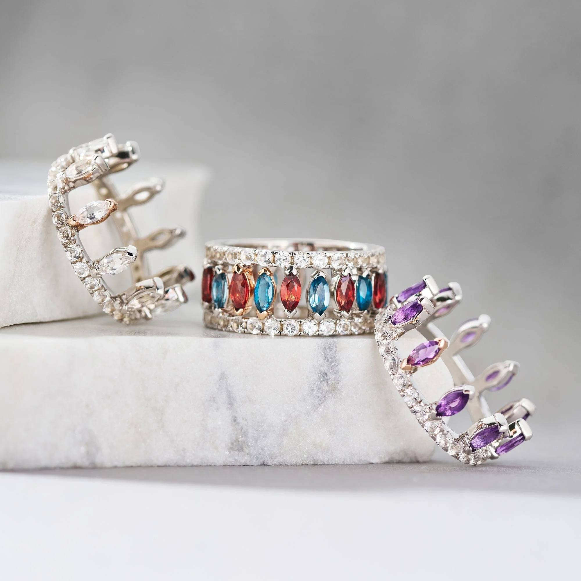 Clogau® Celebration Sterling Silver Crown Ring with Red Garnet & Topaz - Image 3