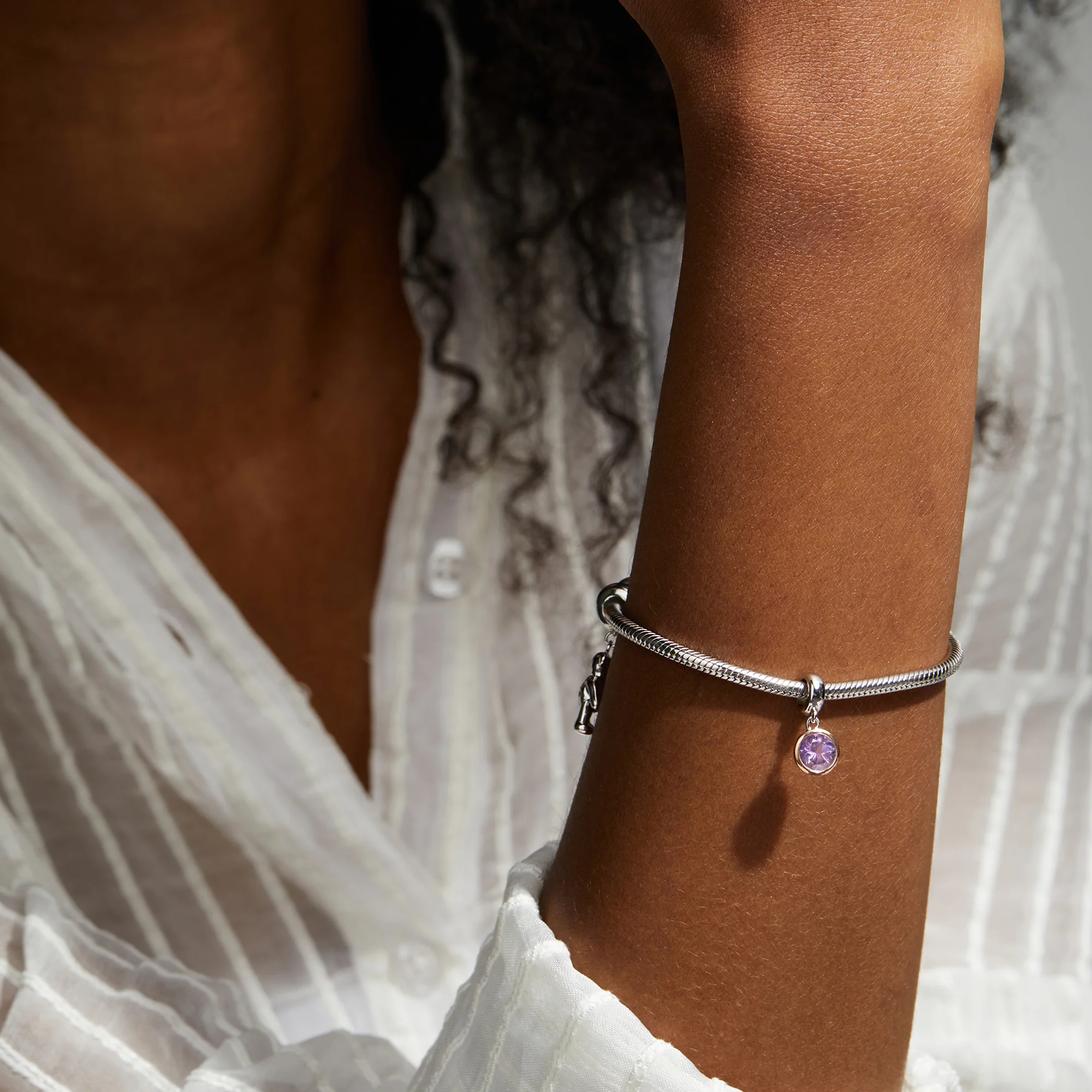 February Milestones® Birthstone Silver and Amethyst Charm - Image 2