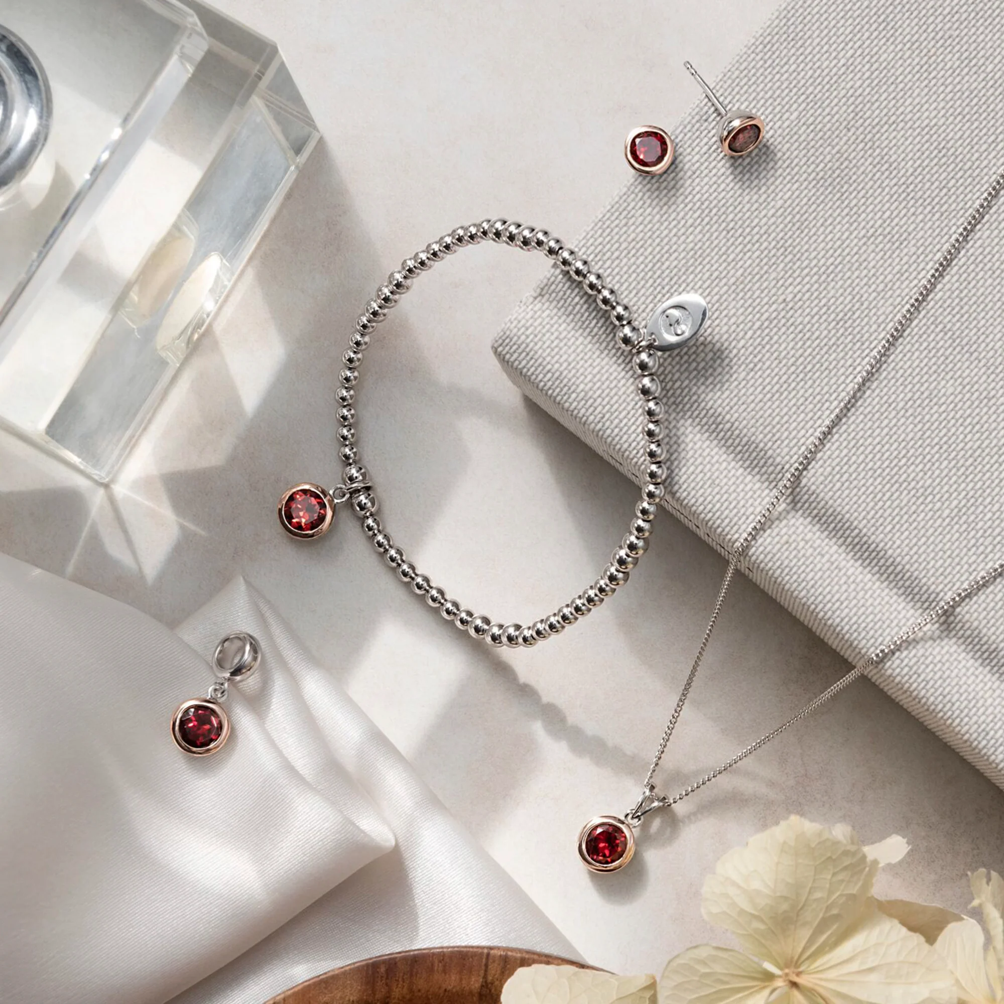 January Milestones® Birthstone Silver and Red Garnet Charm - Image 3