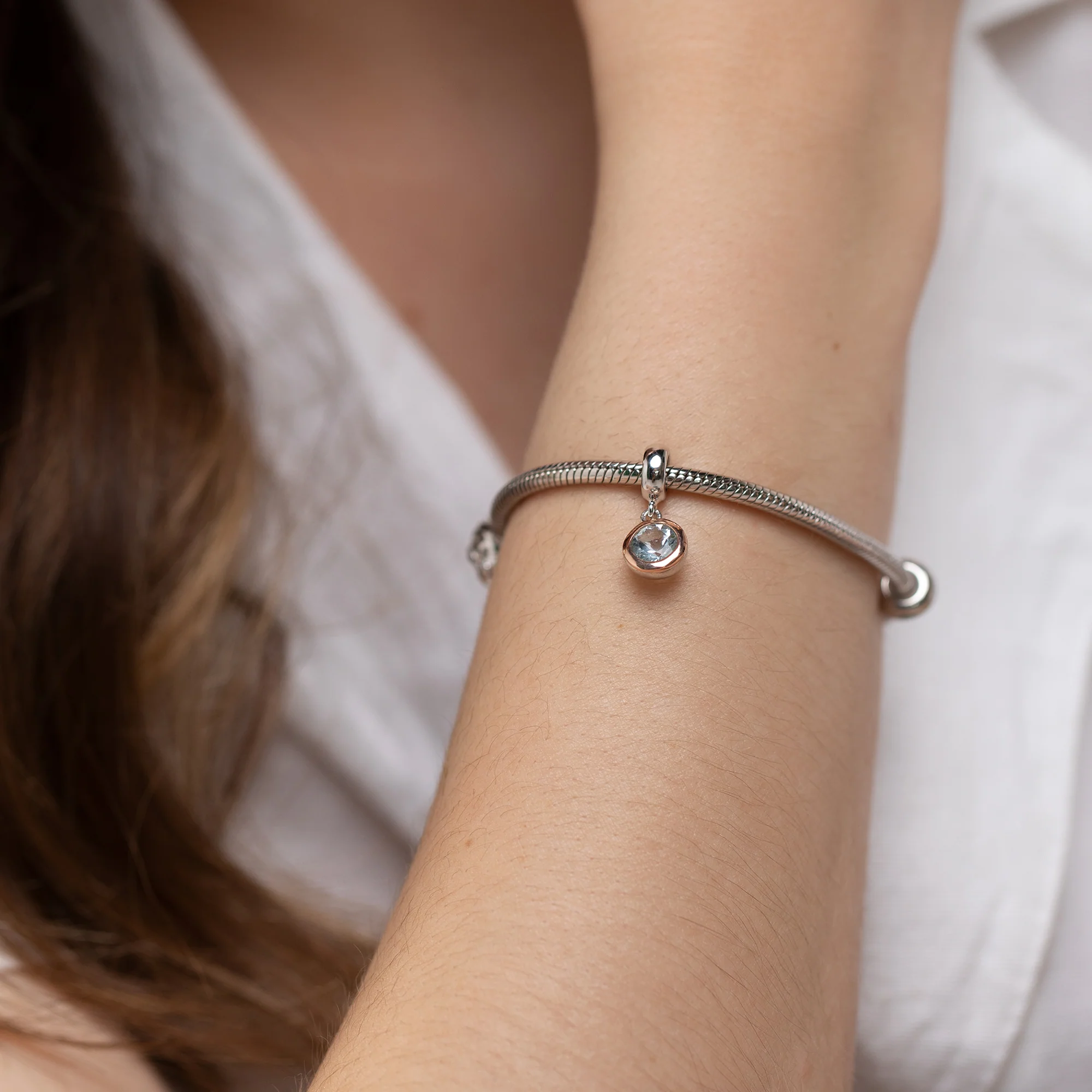 March Milestones® Birthstone Silver and Aquamarine Charm - Image 2