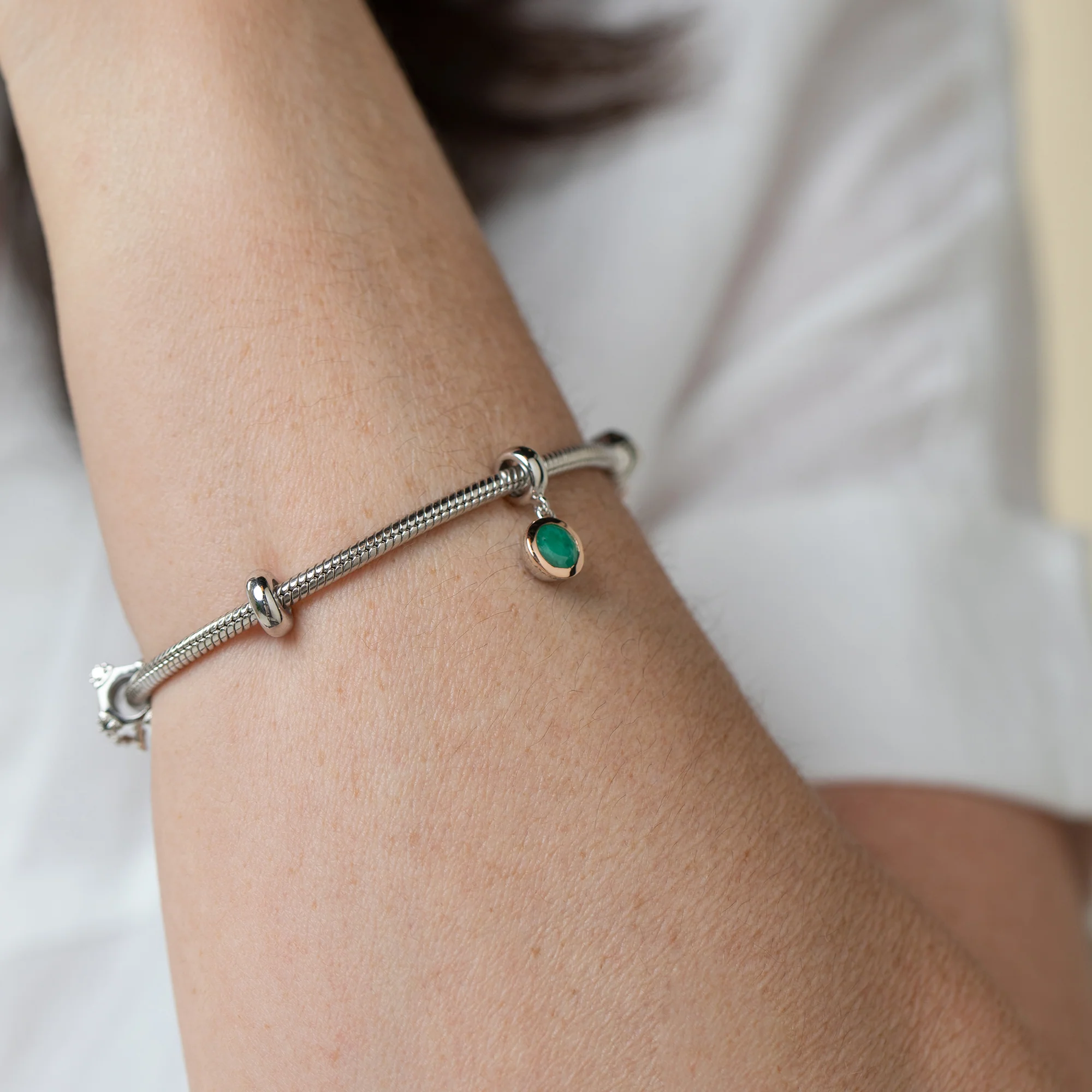 May Milestones® Birthstone Silver and Emerald Charm - Image 2