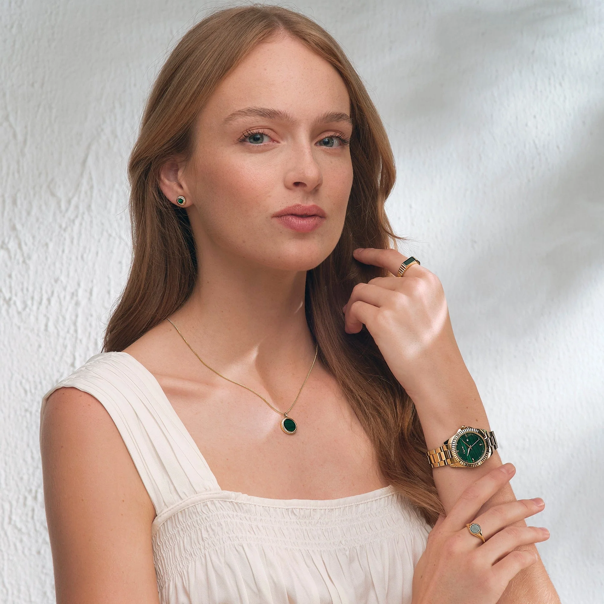 Reflections of Padarn Gold and Malachite Rectangular Ring - Image 3